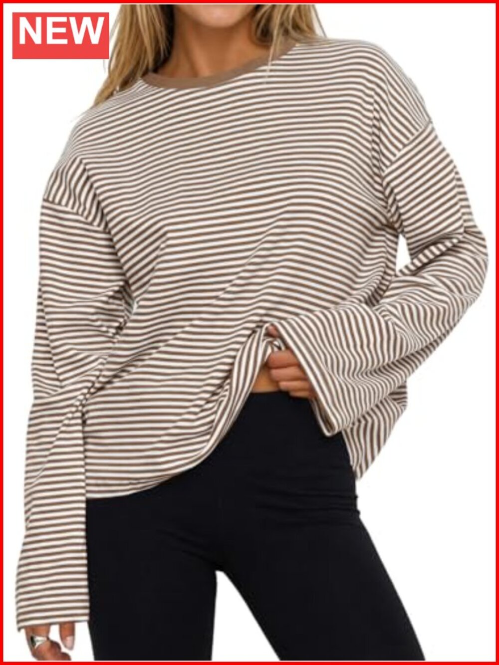 Women's Oversized Striped Long Sleeve Cotton Tops Crew Neck Pullover